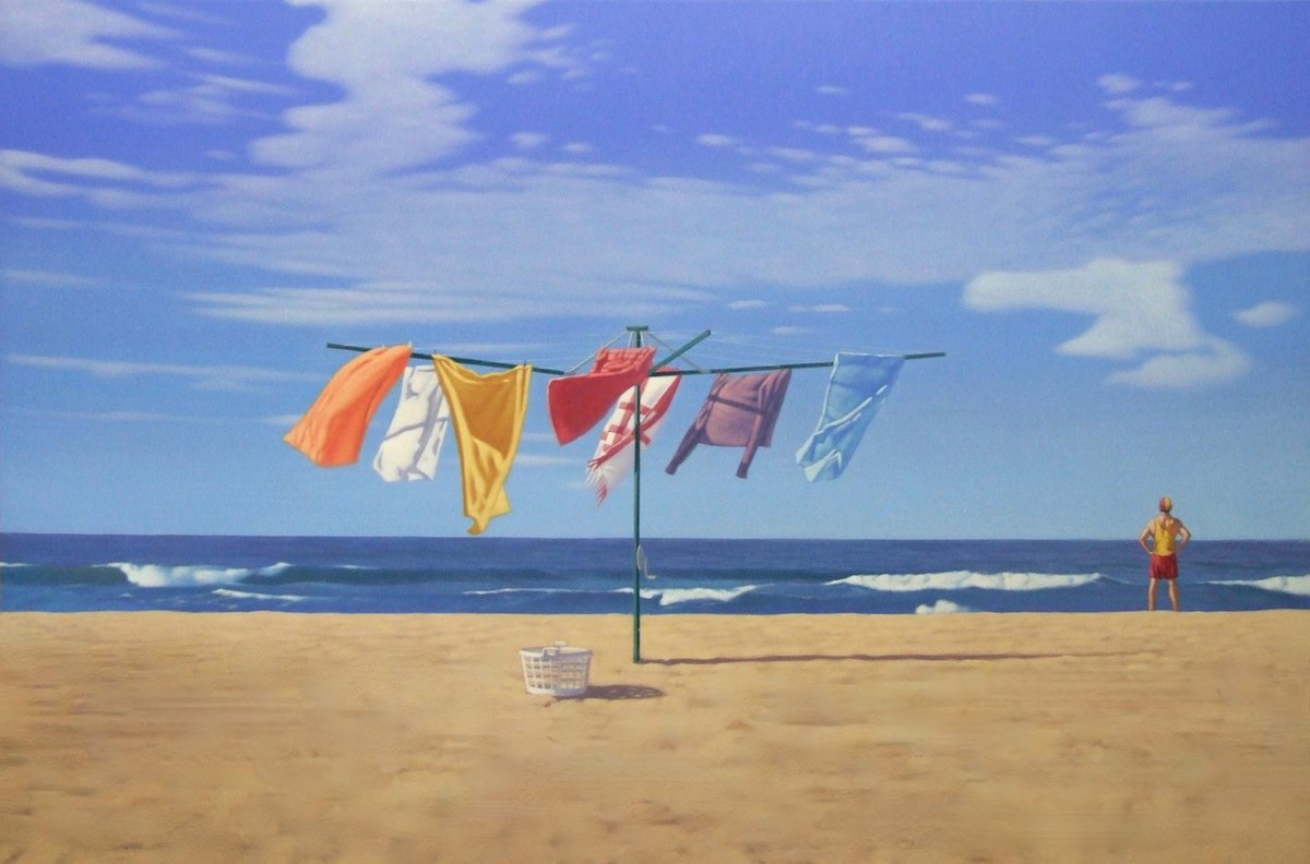 Post Modern Backyard  #surrealism #australianart #beachart #painting #commissions #hillshoist #contemporaryart #beachlife #myart #clothesline