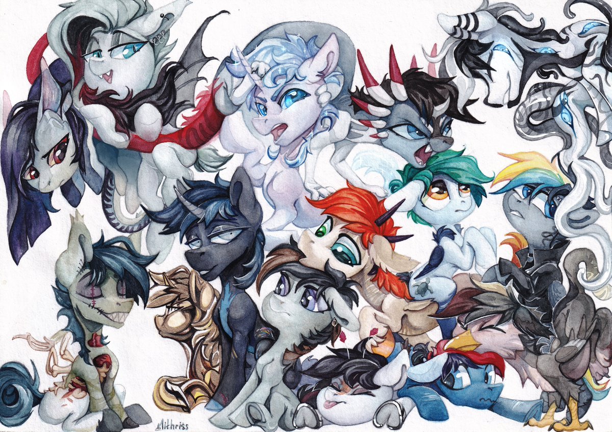 mithriss_arts's tweet image. My herd👀
(watercolour)
#pony #mlp #mylittlepony #traditional