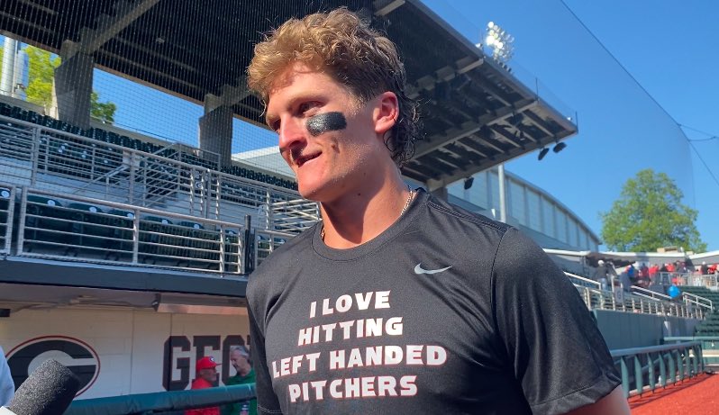 Henry Hunter’s choice of wardrobe after hitting a walk-off home run against a left-handed pitcher.

The homer gave Georgia a series victory over No. 1 Arkansas.