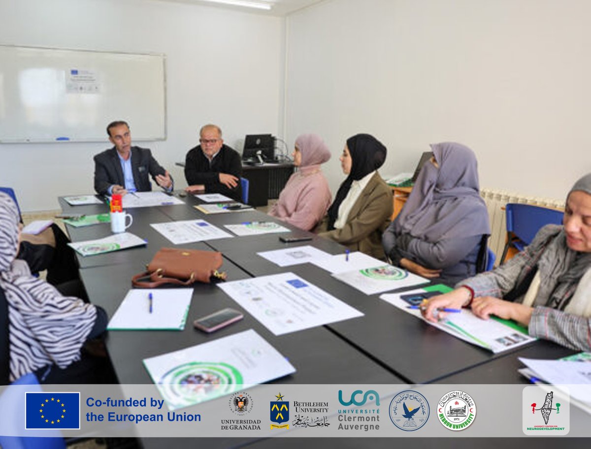 NeuroDevProject's tweet photo. عقد اجتماع لتأسيس شبكة النمو النفسي العصبي في الجامعات الفلسطينية
Meeting Held to Establish the NeuroDev Network in Palestinian Universities
----------------------------------------------
#NeuroDev, #Neuro_Development_Project, #ErasmusPlus
Partners: #University_of_Granada, #Hebron_University, #Bethlehem_University, #An_Najah_National_University, #University_Clermont_Auvergne
#ErasmusPlus #الصحة_النفسية #الجامعات_الفلسطينية #الاضطرابات_النمائية #دعم_نفسي #Neurodevelopment #فلسطين