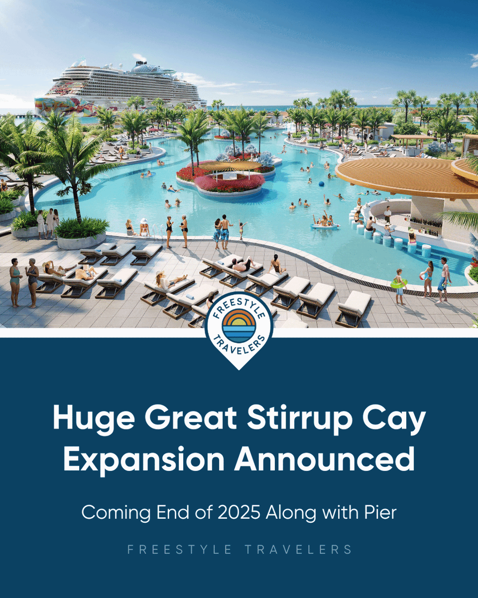 Norwegian Cruise Line has announced major upgrades to Great Stirrup Cay, including a new pool, tram system, Vibe Beach Club, and more. These enhancements are set to launch later this year alongside the island’s new multi-ship pier. freestyletravelers.com/blog/ncl-gsc-e… #ncl #norwegiancruiselin
