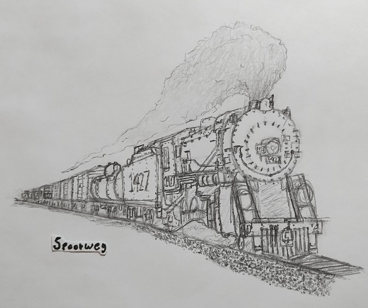 SpoorButNotWeg's tweet photo. The itch to draw train has struck again.

Ended up drawing Missouri Pacific MK-63 Class "Mikado" No. 1427 hauling a train at around 45mph.

#SteamLocomotive #Mikado #Train #MissouriPacific #MoPac #Railroad #Drawing https://t.co/ON8Zcz3NQC