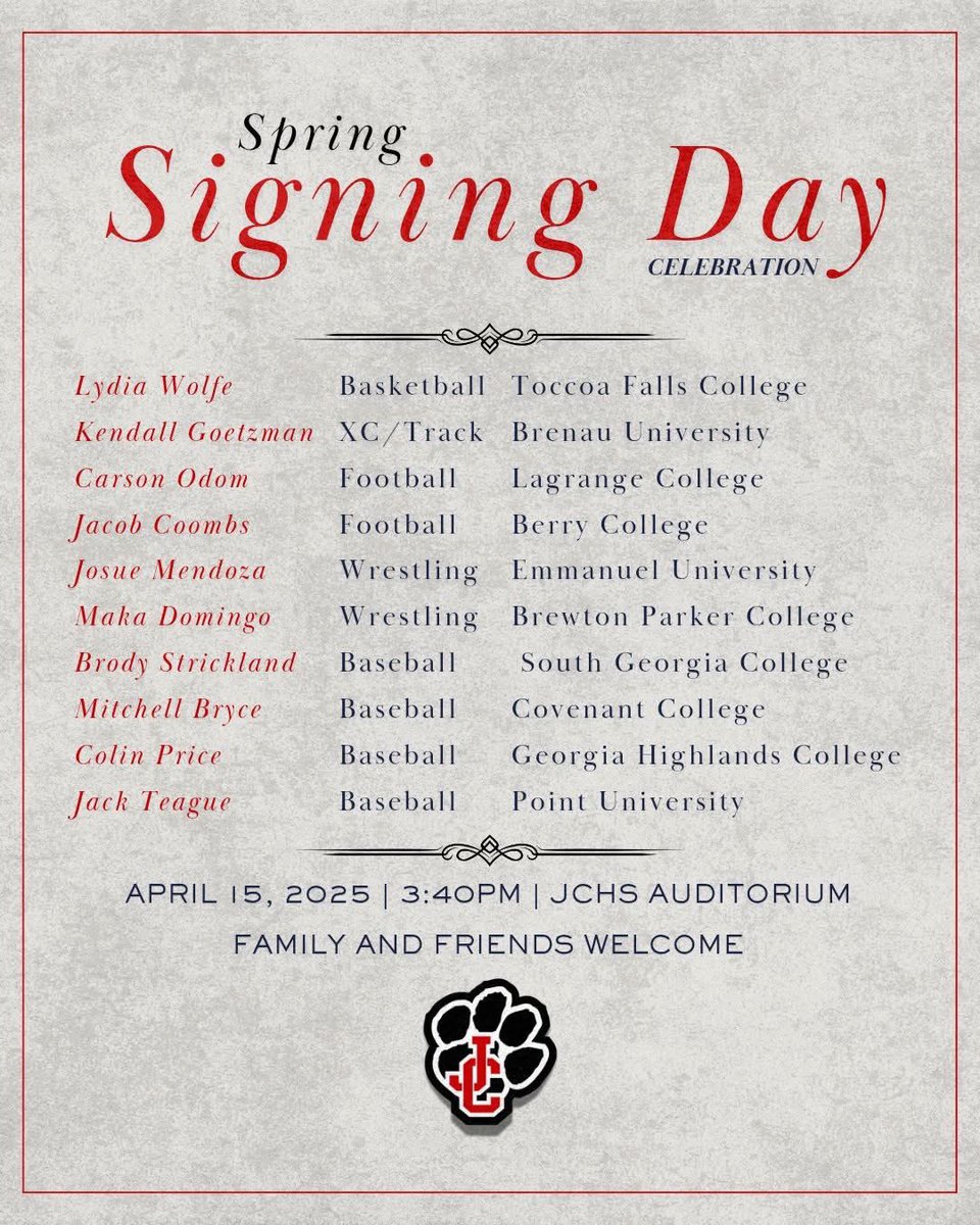Carson Odom (@carsonodom10) on Twitter photo I will be signing on April 15th at 3:40 in the JCHS Auditorium. All family and friends welcome.
<a href="/JAXCOFOOTBALL/">𝐉𝐀𝐂𝐊𝐒𝐎𝐍 𝐂𝐎𝐔𝐍𝐓𝐘 𝐅𝐎𝐎𝐓𝐁𝐀𝐋𝐋</a> <a href="/CoachMobbs/">Coach Mobbs</a> <a href="/Coach__Talbert/">Coach Talbert</a> <a href="/coachchrisjerry/">Coach Chris</a> I will be signing on April 15th at 3:40 in the JCHS Auditorium. All family and friends welcome.
<a href="/JAXCOFOOTBALL/">𝐉𝐀𝐂𝐊𝐒𝐎𝐍 𝐂𝐎𝐔𝐍𝐓𝐘 𝐅𝐎𝐎𝐓𝐁𝐀𝐋𝐋</a> <a href="/CoachMobbs/">Coach Mobbs</a> <a href="/Coach__Talbert/">Coach Talbert</a> <a href="/coachchrisjerry/">Coach Chris</a>