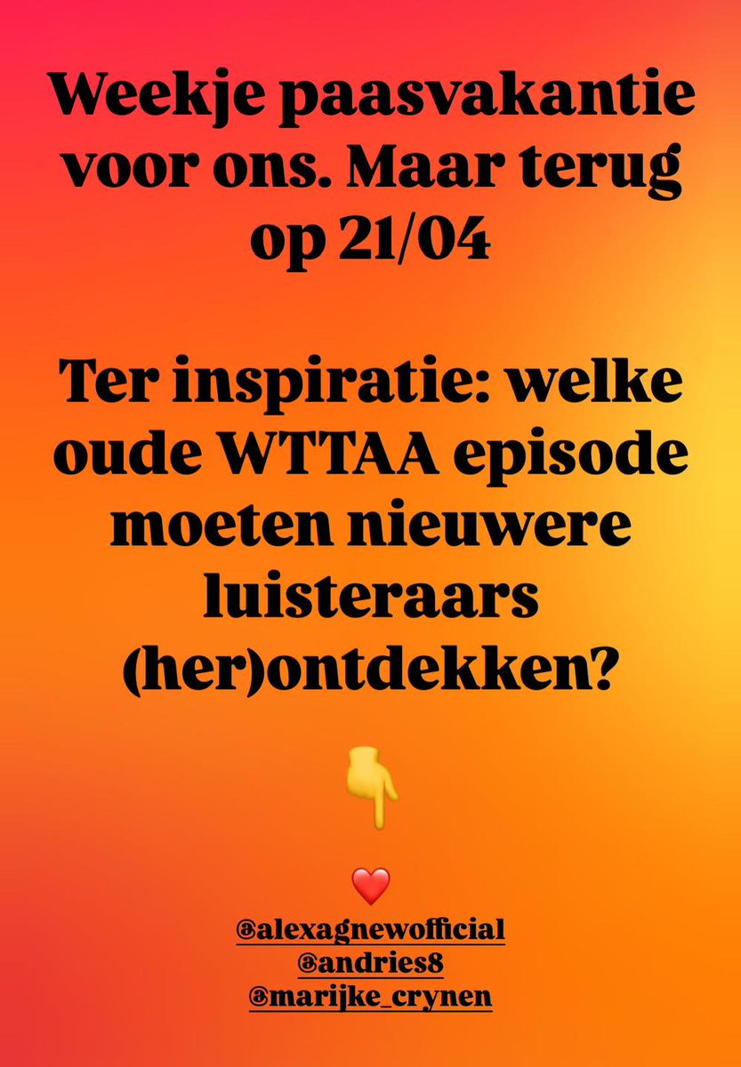 Deze week geen aflevering maar terug binnen een week.
A&amp;A&amp;M