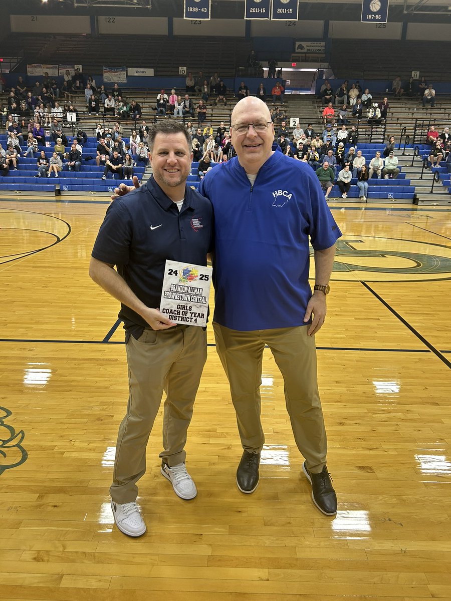 Congrats to Brandon Allman of  Brownstown Central HS for being named District 4 Coach of the Year and selected to be one of our East All-Star game coaches.