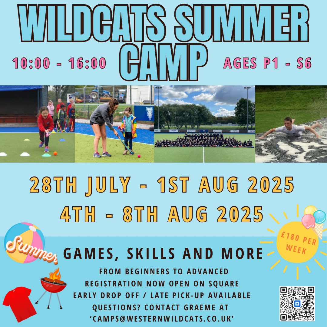 Western Wildcats HC (@western1898) on Twitter photo Registration is open for our highly anticipated Summer Camp😻
All levels of players, members and non-members welcome🏕️
Any questions, please reach out to Graeme at camps@westernwildcats.co.uk or drop a message to the page.
See link for more details:
…tern-wildcats-hockey-club.square.site Registration is open for our highly anticipated Summer Camp😻
All levels of players, members and non-members welcome🏕️
Any questions, please reach out to Graeme at camps@westernwildcats.co.uk or drop a message to the page.
See link for more details:
…tern-wildcats-hockey-club.square.site