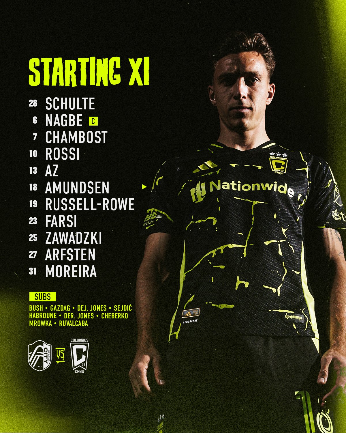 Starting XI: Schulte, Nagbe (C), Chambost, Rossi, AZ, Amundsen, Russell-Rowe, Farsi, Zawadzki, Arfsten, Moreira. Subs: Bush, Gazdag, DeJ. Jones, Sejdic, Habroune, Der. Jones, Cheberko, Mrowka, Ruvalcaba