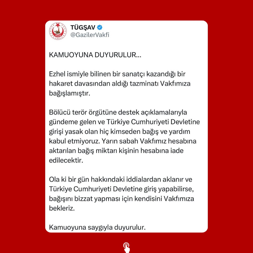 Türkiye Gaziler ve Şehit Aileleri Vakfı, Ezhel’in davalardan kazandığı tazminatlardan yaptığı bağışı reddetti.
