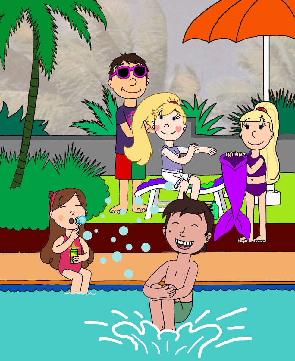 Matthewinator's tweet photo. Here's a fanart of me, Mabel, Pacifica, Star, &amp; Marco having a pool party! 🌞 https://t.co/qOCL7XX5xv