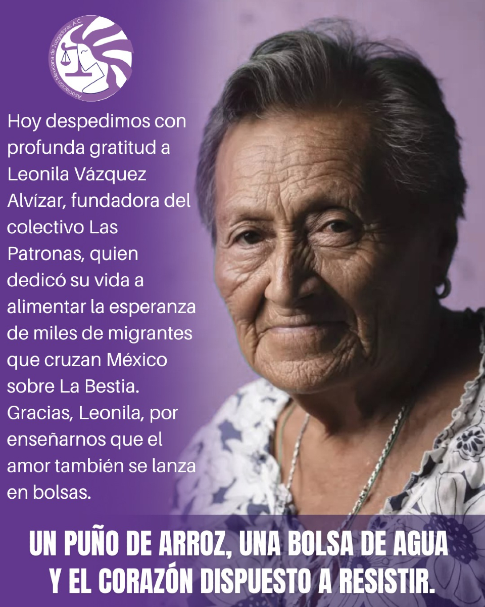Desde Amjac honramos una vida que alimentó la dignidad de miles. Que el ejemplo de Leonila Vázquez Alvízar siga inspirando actos de humanidad, incluso en los caminos más difíciles.

#LeonilaVázquez #LasPatronas #MigrarNoEsDelito #Homenaje #SolidaridadQueTraspasaFronteras