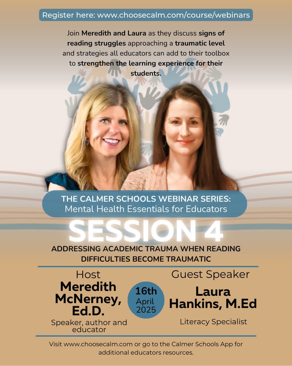 Meredith McNerney (@calmerschools) on Twitter photo Session 4: Addressing Academic Trauma – When Reading Difficulties Become Traumatic. We’ll explore how educators can respond with both compassion and research-based strategies to support students effectively and prevent long-term harm. choosecalm.com/course/webinars Session 4: Addressing Academic Trauma – When Reading Difficulties Become Traumatic. We’ll explore how educators can respond with both compassion and research-based strategies to support students effectively and prevent long-term harm. choosecalm.com/course/webinars