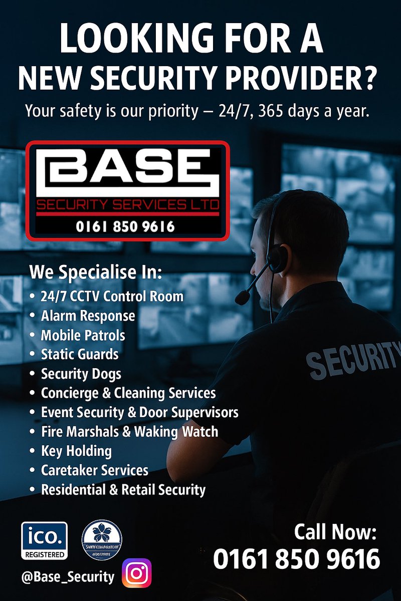 Base_Security's tweet image. FOR ALL YOUR SECURITY NEEDS
@Base_Security 

Call 0161 850 9616
basesecurityltd.co.uk

#SafeContractor #BeSafeWithBase #Security #Manchester #Salford