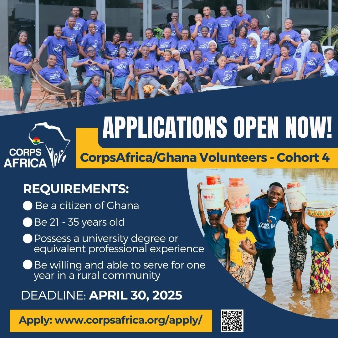 Are you aged 15-35 and living in  Kenya, Ethiopia, Ghana, Malawi, Morocco, or Senegal? Here is a chance for you to server as a #CorpsVolunteer and make a dfference . Apply before Apr 30, 2025. corpsafrica.org/apply #Volunteer #Africa #CorpsAfrica