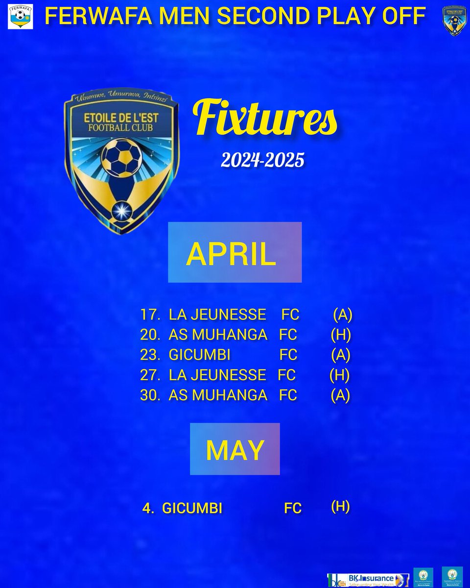 ETOILE DE L'EST FC (@etoile_fc) on Twitter photo FERWAFA MEN SECOND DIVISION
#PLAYOFF
<a href="/NgomaDistrict/">Ngoma District</a> <a href="/KireheDistrict/">Kirehe District</a>
<a href="/FERWAFA/">Rwanda FA</a>
<a href="/lajeunessefc/">lajeunessefc</a> <a href="/ASMuhanga1/">AS Muhanga</a>
<a href="/GicumbiOfficial/">Gicumbifc Official</a>
#ubumwe #umurava #intsinzi FERWAFA MEN SECOND DIVISION
#PLAYOFF
<a href="/NgomaDistrict/">Ngoma District</a> <a href="/KireheDistrict/">Kirehe District</a>
<a href="/FERWAFA/">Rwanda FA</a>
<a href="/lajeunessefc/">lajeunessefc</a> <a href="/ASMuhanga1/">AS Muhanga</a>
<a href="/GicumbiOfficial/">Gicumbifc Official</a>
#ubumwe #umurava #intsinzi