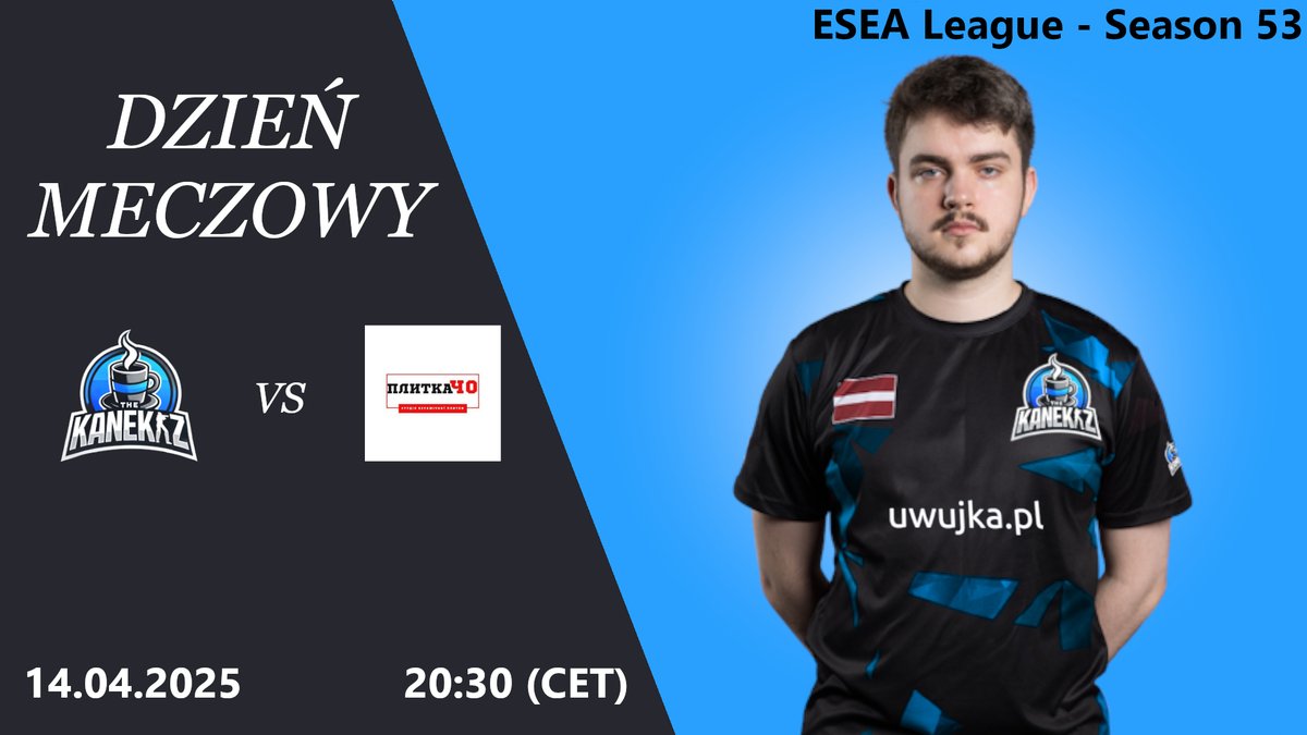𝐌𝐀𝐓𝐂𝐇𝐃𝐀𝐘
Dzisiaj kontynuujemy nasz run w ESEA League, niesieni dwoma zwycięstwami z rzędu, liczymy na przedłużenie serii. Naszym przeciwnikiem będzie ukraińska drużyna Plitkach0.
20:30, ttv/po7ok