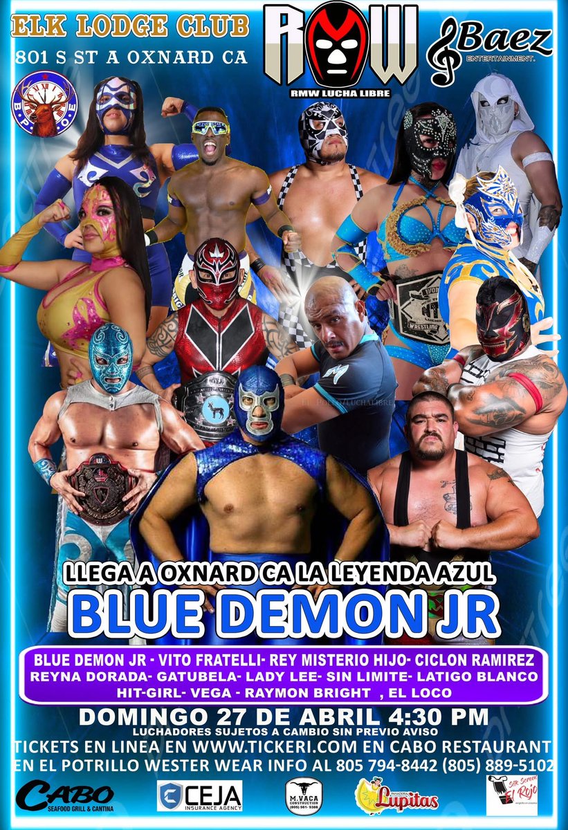🔥🚨TWO WEEKS AWAY!!!🚨🔥

Sunday April 27th in Oxnard, CA.

Blue Demon Jr. makes his way to Southern California!

Get your tickets now!

 tickeri.com/events/3hdhuy6…