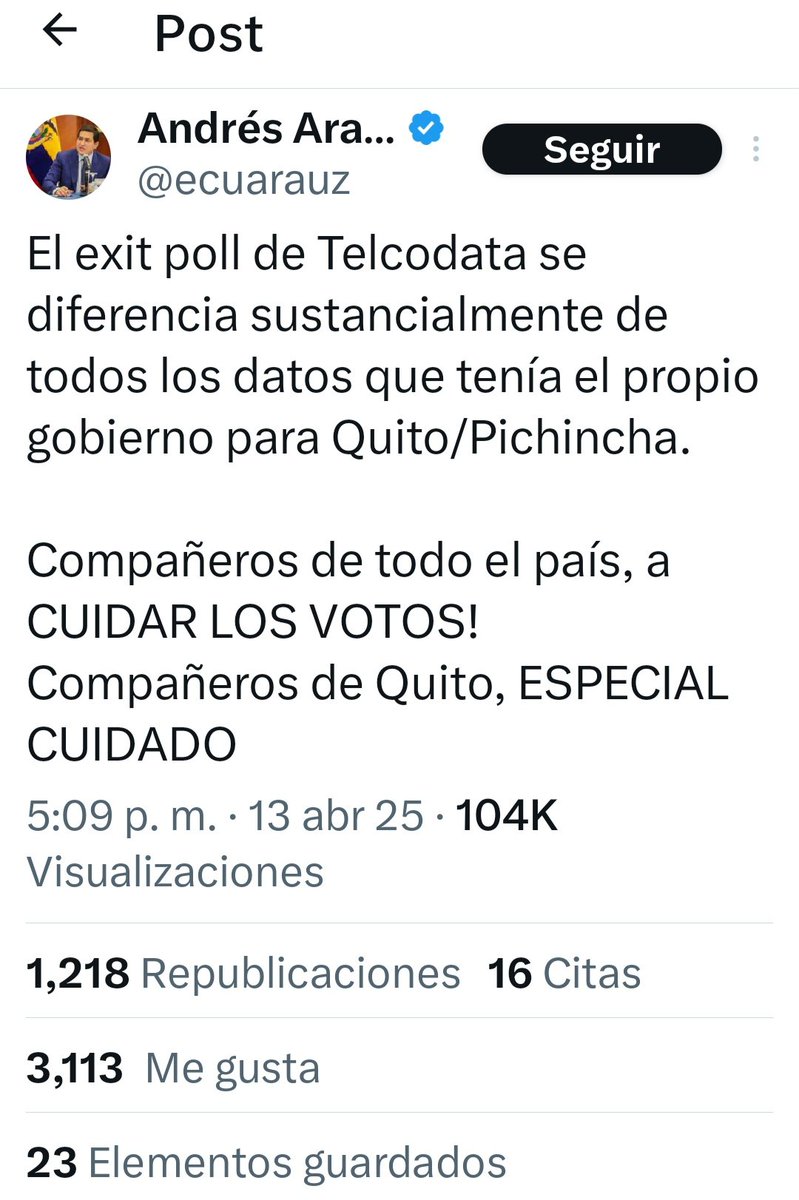 solecitohc's tweet image. En otras noticias, aquí lo que posteó Lelo Arauz, e invita a cuidar los votos 🤔 
#ExitPolls 
#Telcodata ⤵️