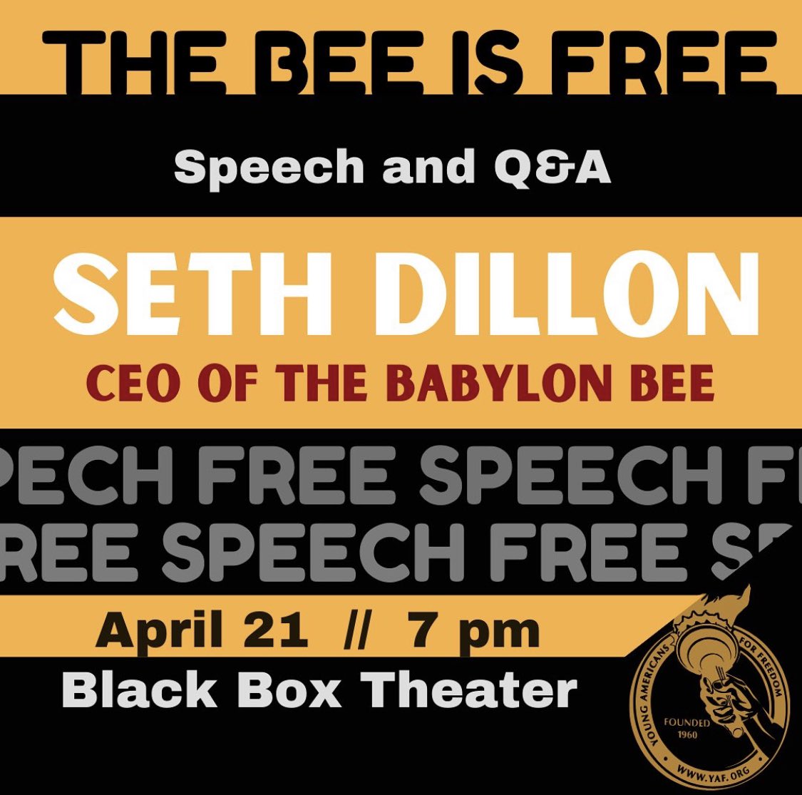 Iowa_YAF's tweet image. “You can’t reason with people who have abandoned rationality on purpose.” 🐝🖤
In one week our next speaker will be on campus to share why it’s more important than ever that we speak truth🗣️
Join us at 7 pm in the Black Box Theater as we host the Bee Chief- Seth Dillon!