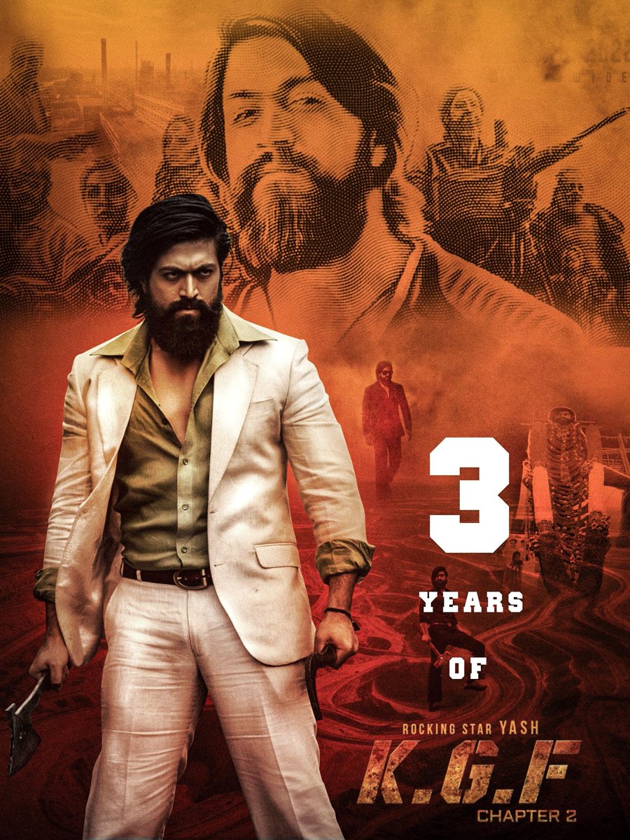 Celebrating the third anniversary of #KGFChapter2, the blockbuster action film that captivated audiences with its thrilling narrative, stunning visuals, and powerful performances by #YashBOSS as Rocky.  The film's impact on Indian cinema remains significant.
#3YearsOfKGF2Rampage