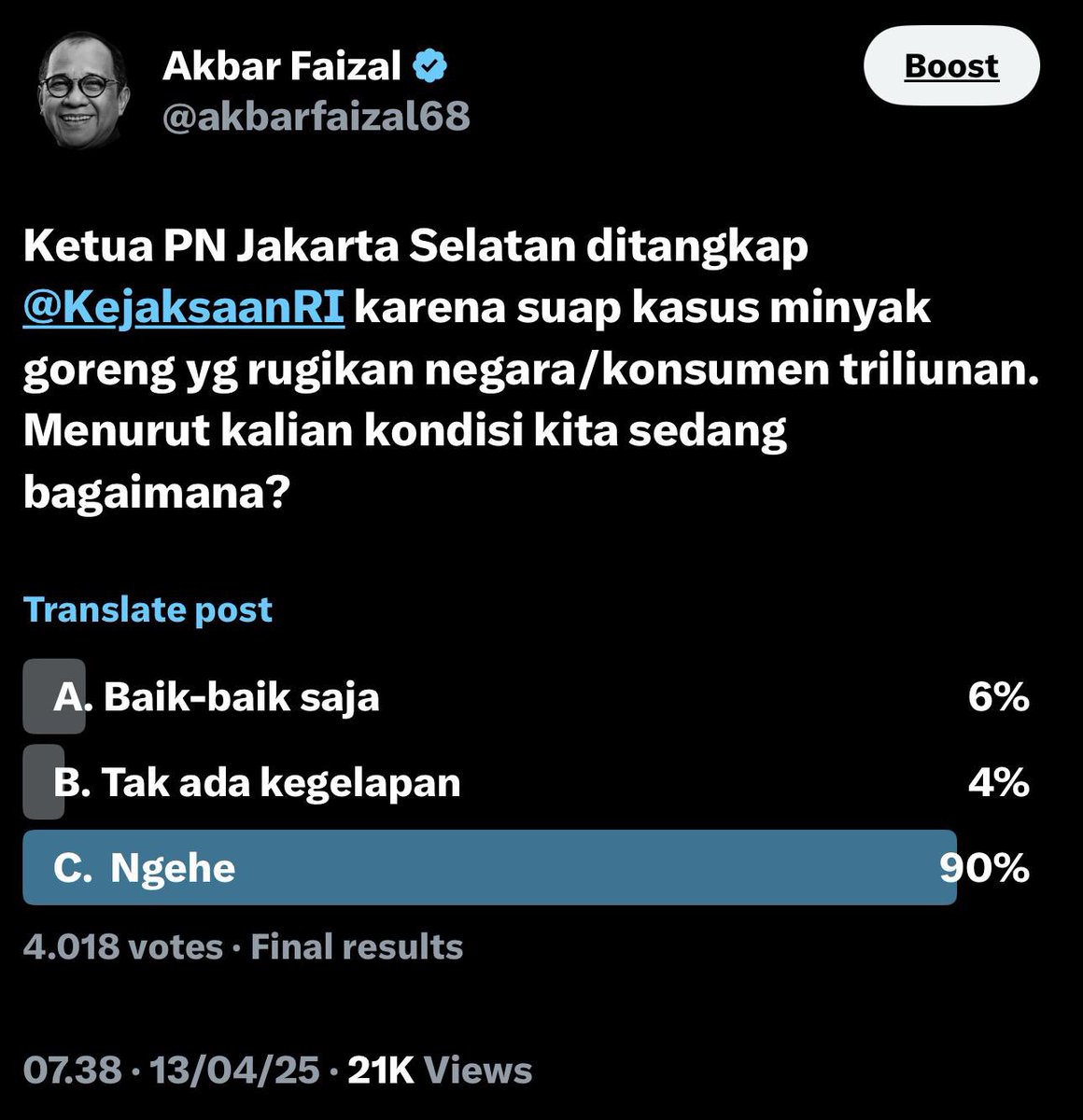 akbarfaizal68's tweet photo. Ini hasil poolingnya. Selamat menjalani awal pekan yang Ngehe🤣😳 https://t.co/O01Xzo7jio