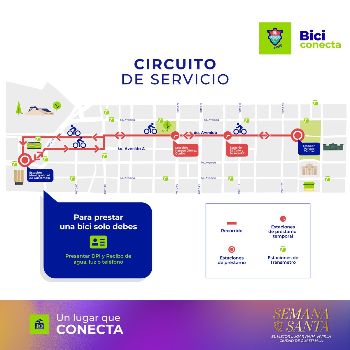 TransmetroGuate's tweet photo. ¡Esta #SemanaSanta nos movemos en #Bici! 🚴
Pedí tu bici gratis en los 4 puntos de préstamo que tendremos para ti y recorré la sexta avenida de forma ágil, ecológica y divertida.

#MeVoyEnBici #BiciConecta #UnLugarQueConecta #Ciclovías https://t.co/pt0Usl6d3V