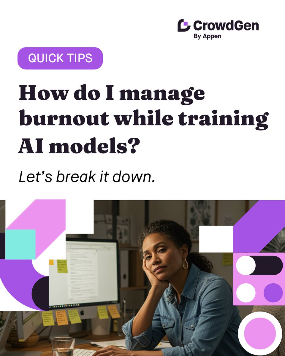 crowdgenbyappen's tweet photo. LLM training = no joke. 😵💫
Writing, ranking, reviewing? Burnout is real.
Here are 3 fresh ways to stay sharp, sane, and human while shaping the future of AI.
👉 Save this for your next “I need a break” moment.
#LLM #CrowdGenCommunity #AIWork #RemoteWorkLife #CrowdGen https://t.co/ZidON77hwI