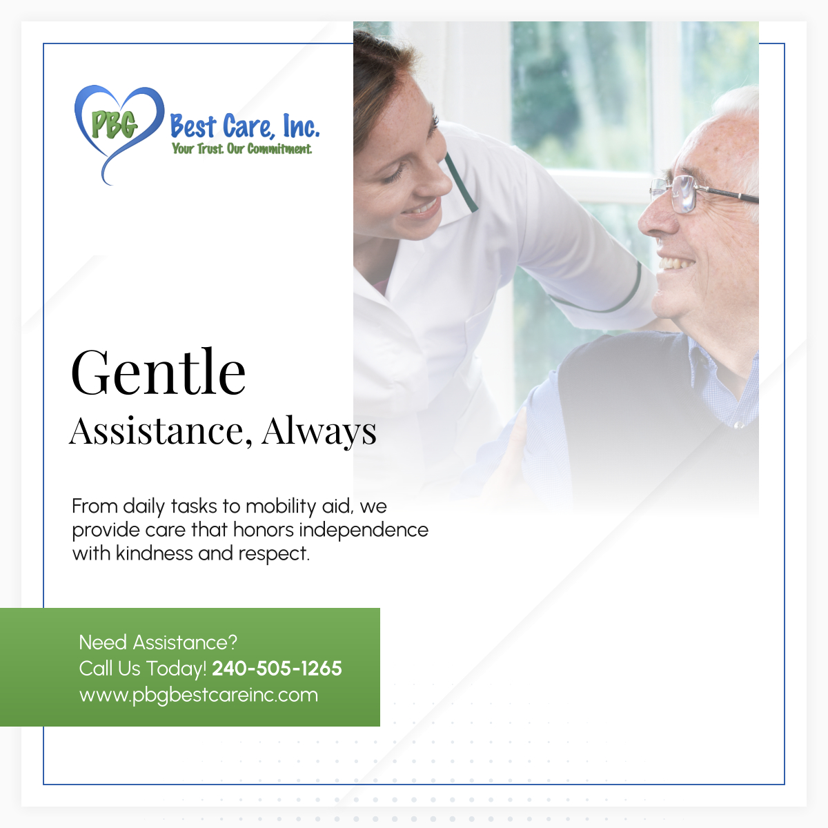 pbgbcinc's tweet photo. Everyday comfort starts with the right support. Our caregivers assist with daily routines while respecting independence. Let’s make each day easier—reach out to us today! 

#OlneyMD #ResidentialServiceAgency #DignifiedCare https://t.co/Cp3zM1rY72