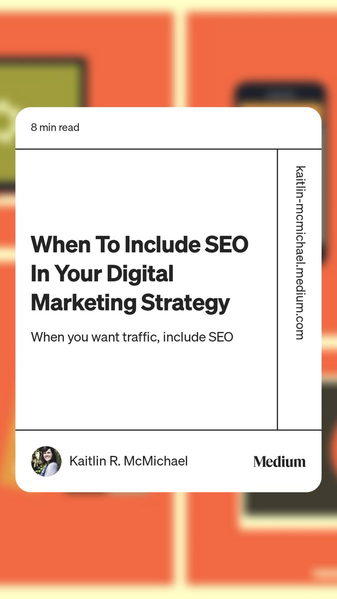 New blog post: When to Include SEO in Your Digital Marketing Strategy 

(Hint: when you want traffic, include SEO)

I write specific examples of when you would want to include an SEO subject matter expert in your digital marketing strategy plans.

lnkd.in/geSuWd2X