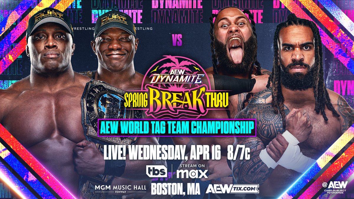 THIS WEDNESDAY!

Join us as we make history! #AEWDynamite Spring BreakThru is LIVE from Boston, MA for an unforgettable night of AEW action on <a href="/TBSNetwork/">TBS Network</a> + @SportsOnMAX at 8pm ET/7pm CT!