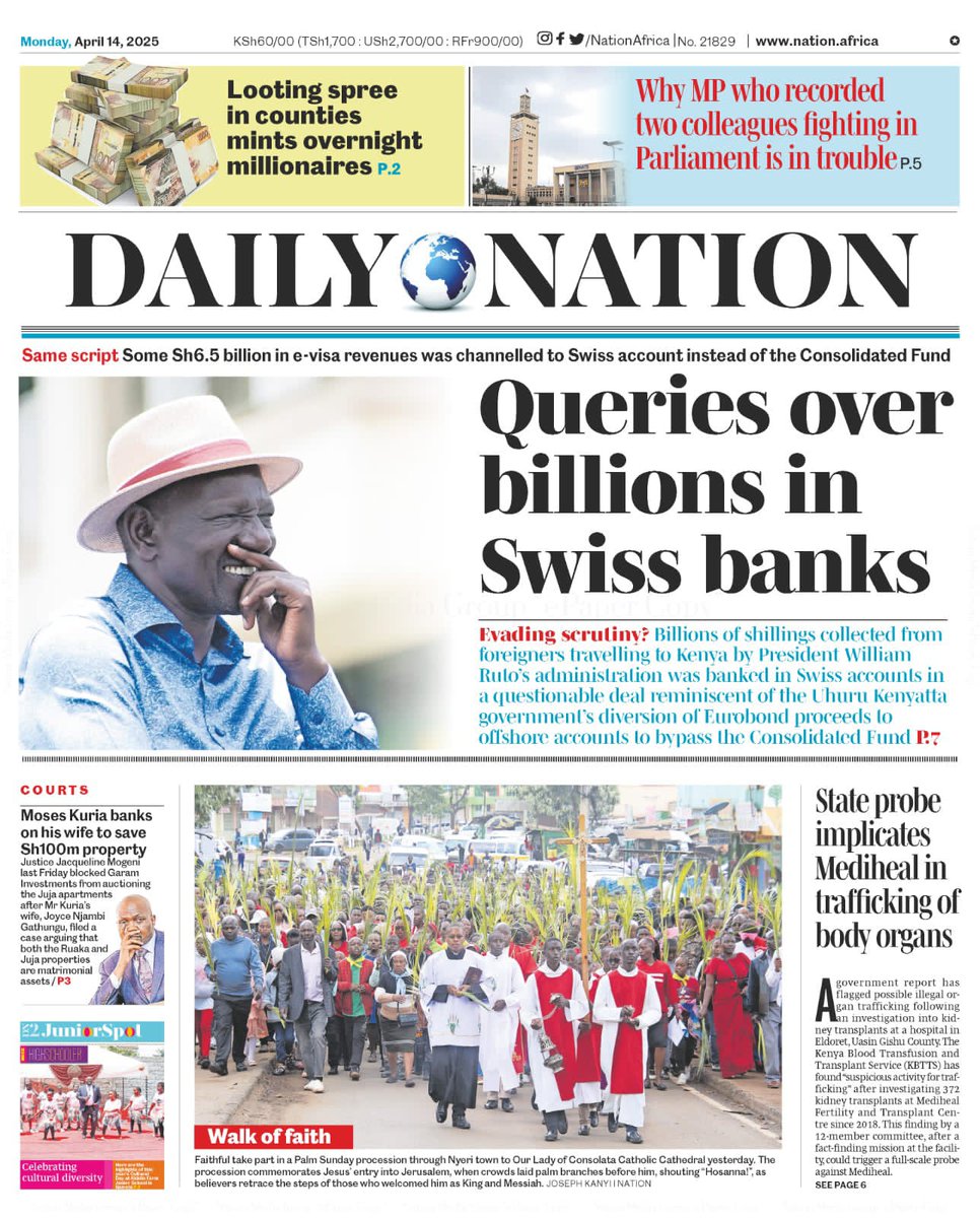 BarakaFmKe's tweet photo. #MAGAZETI #MegaBreakfast
β
Rais amuonea '18' Malala
β
Kenya yahusishwa na Sudan
β
Wabunge wamulikwa
Bill Gates Thika Carrefour Starlink Kairo https://t.co/hj7uqioEdW