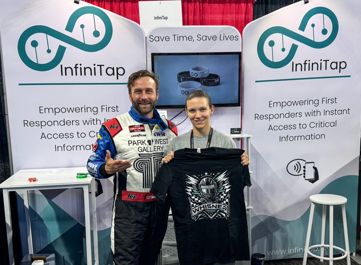 KyleWhisner's tweet photo. Had an incredible time at the InfiniTap booth during FDIC 2025—meeting first responders, signing autographs, and hearing stories that stick with you.

All while stationed near the 9/11 Memorial Stair Climb—a powerful tribute to the 343 FDNY heroes who gave their lives. 110 stories. One mission: never forget.

#FDIC2025 #InfiniTap #911StairClim #FirstResponders #MotorsportsWithPurpose