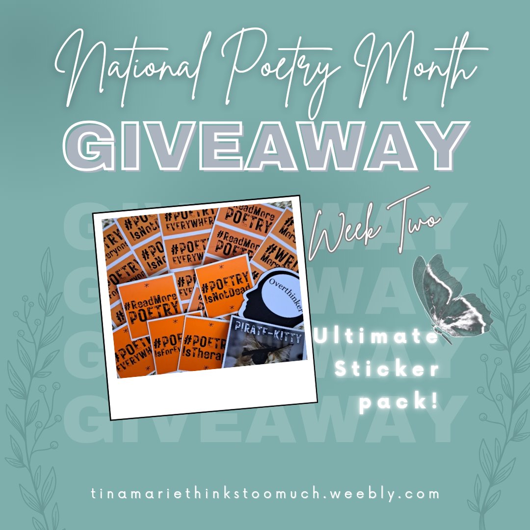 tinamarie_cox's tweet photo. Welcome to Week 2 of my #nationalpoetrymonth #giveaway is my ultimate #poetry #stickerpack Comment to enter! #piratekittyapproves
#commenttowin #stickers #poetrystickers #tinamariethinkstoomuch #poet #poetry #arizonapoets #arizonaauthors #womenpoets #nationalpoetrymonth https://t.co/8Gr3spEs3i