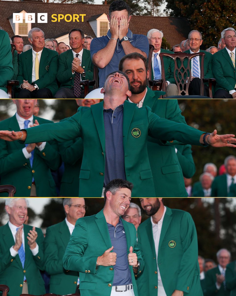 Rory McIlroy is going through all the emotions as he receives the iconic Green Jacket.

Green suits him, doesn't it?

#bbcgolf #TheMasters