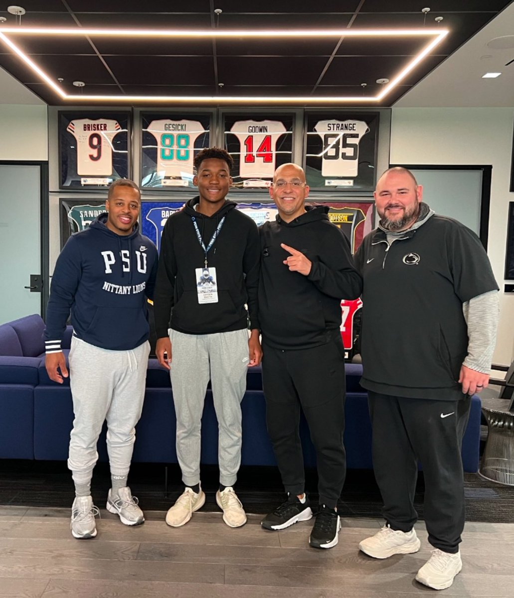 Zayden Smith (@zaydensmith27) on Twitter photo Always a great visit in the Happy Valley <a href="/coachjfranklin/">James Franklin</a> Thank you
for inviting me to spring practice!Love the culture and facilities. Thank you for the hospitality. Can't wait to be back on campus!
<a href="/coachoswalt/">J Oswalt</a> <a href="/coachmhagans/">Marques Hagans</a> @coachthowle <a href="/PennStateFball/">Penn State Football</a> <a href="/CVHS_Football/">Cumberland Valley Football</a> Always a great visit in the Happy Valley <a href="/coachjfranklin/">James Franklin</a> Thank you
for inviting me to spring practice!Love the culture and facilities. Thank you for the hospitality. Can't wait to be back on campus!
<a href="/coachoswalt/">J Oswalt</a> <a href="/coachmhagans/">Marques Hagans</a> @coachthowle <a href="/PennStateFball/">Penn State Football</a> <a href="/CVHS_Football/">Cumberland Valley Football</a>