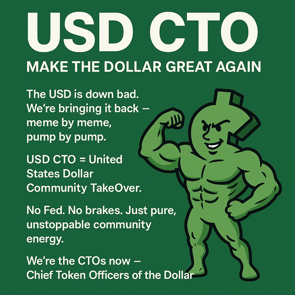 Offical_USDCTO's tweet photo. The USD is in need of a community takeover #USDCTO. Let the flippening begin. Stay tuned for launch news. https://t.co/kWk7DbrJ7G