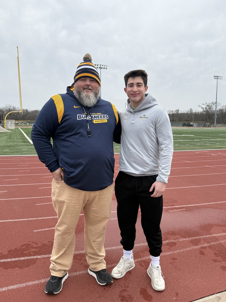 Thank you <a href="/BeloitBucsFB/">BeloitBucsFootball</a> and <a href="/CoachLanghoff/">Kyle Langhoff</a> for having me out today. Had a great time watching practice and meeting the coaches and players. Hope to see you guys soon. <a href="/StPatrickFB/">Saint Patrick Football</a> <a href="/ErgishJeffrey/">Jeffrey Ergish</a>