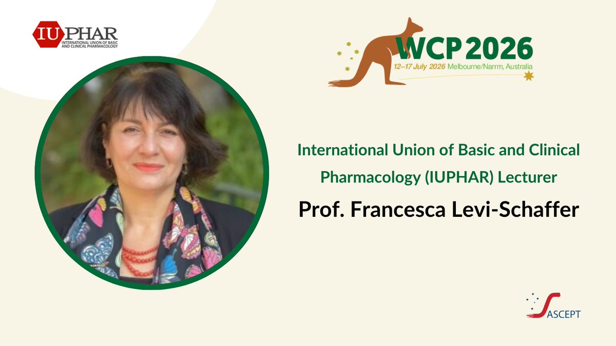 WCP2026 (@wcp2026) on Twitter photo Announcing Prof. Francesca Levi-Schaffer as the #IUPHAR lecturer for #WCP2026! A distinguished immunopharmacology expert from <a href="/HebrewU/">Hebrew University</a> and current IUPHAR President, we look forward to her insights. Find out more wcp2026.org
#ASCEPT Announcing Prof. Francesca Levi-Schaffer as the #IUPHAR lecturer for #WCP2026! A distinguished immunopharmacology expert from <a href="/HebrewU/">Hebrew University</a> and current IUPHAR President, we look forward to her insights. Find out more wcp2026.org
#ASCEPT
