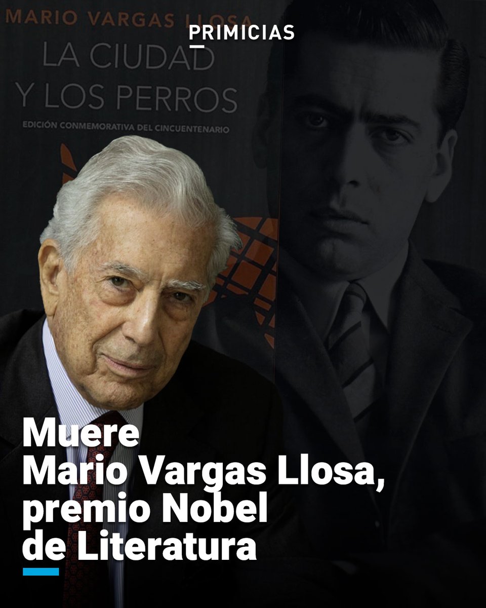 Primicias's tweet photo. #URGENTE | El novelista, ensayista, expolítico y ganador del Premio Nobel de Literatura, Mario Vargas Llosa, falleció en Lima este 13 de abril de 2025. https://t.co/dFi31lVC10 https://t.co/XjIX6maOPm