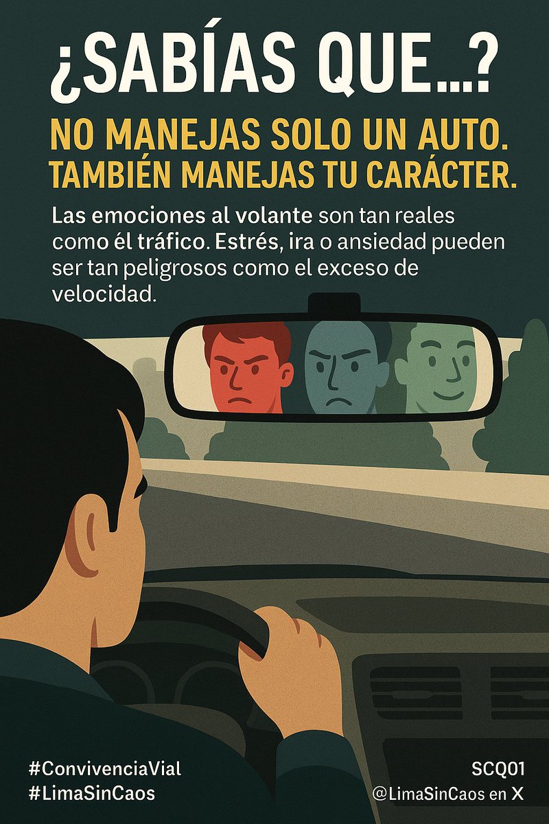 LimaSinCaos's tweet photo. ¿SABÍAS QUE…?

No manejas solo un auto. También manejas tu carácter.
Las emociones al volante son tan reales como el tráfico.
Estrés, ira o ansiedad pueden ser tan peligrosos como el exceso de velocidad.

#ConvivenciaVial #LimaSinCaos https://t.co/OggpZBldLt