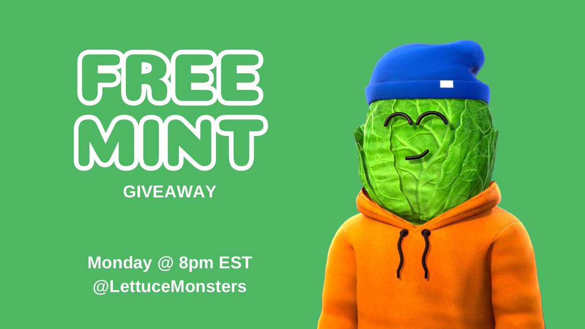 Respecter (@nftrespecter) on Twitter photo 🥬 FREE Mint Giveaway 🥬
To enter:
✅ Follow <a href="/LettuceMonsters/">Little Lettuce Monsters</a>
✅ Like + Repost
✅ Tag a Monster
✅ Be in the Space
🏝️ Each mint is a playable character in <a href="/Nifty_Island/">Nifty Island 🏝</a>
👇 Set your reminder
x.com/i/spaces/1djGX… 🥬 FREE Mint Giveaway 🥬
To enter:
✅ Follow <a href="/LettuceMonsters/">Little Lettuce Monsters</a>
✅ Like + Repost
✅ Tag a Monster
✅ Be in the Space
🏝️ Each mint is a playable character in <a href="/Nifty_Island/">Nifty Island 🏝</a>
👇 Set your reminder
x.com/i/spaces/1djGX…
