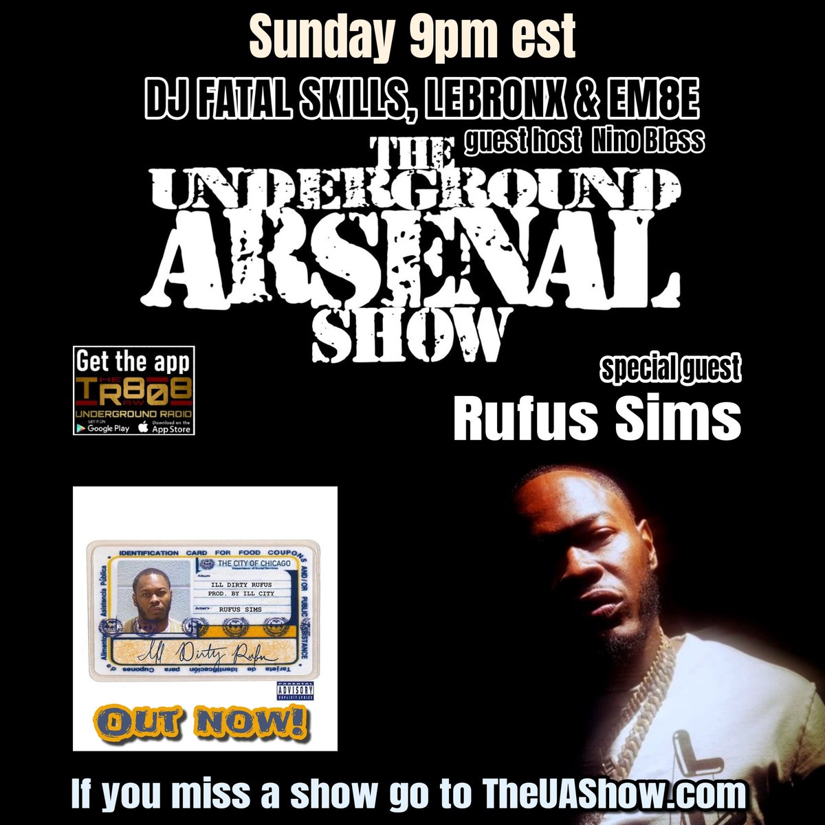 The Underground Arsenal Show (@theuashowdotcom) on Twitter photo #Tunein
Sunday 9pm EST
The Underground Arsenal Show w/ guest <a href="/rufus_sims_now/">formerly Weasel Sims</a>
on <a href="/808_raw/">The Raw 808 Underground Radio</a>
Get The Raw 808 app!
If you miss a show go to TheUAShow.com
#theraw808 <a href="/FatalSkills/">DJ Fatal Skills</a> <a href="/REALLEBRONX/">Lebronx</a> <a href="/the_music_man76/">M-80</a> #Tunein
Sunday 9pm EST
The Underground Arsenal Show w/ guest <a href="/rufus_sims_now/">formerly Weasel Sims</a>
on <a href="/808_raw/">The Raw 808 Underground Radio</a>
Get The Raw 808 app!
If you miss a show go to TheUAShow.com
#theraw808 <a href="/FatalSkills/">DJ Fatal Skills</a> <a href="/REALLEBRONX/">Lebronx</a> <a href="/the_music_man76/">M-80</a>
