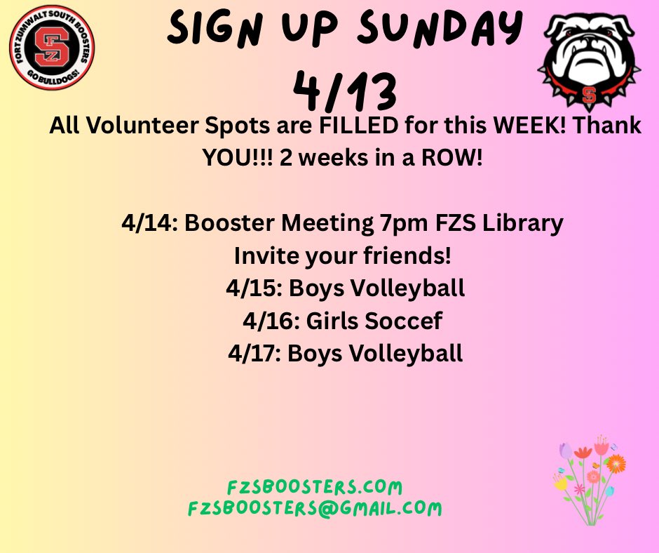 FZS BOOSTERS (@fzsboosters) on Twitter photo Thank you Volunteers!
We hope to see you at our meeting tomorrow night, all are welcome. I coming freshman parents- we would love to meet you! <a href="/ZumSouth/">Bulldogs</a> <a href="/ZumSouthMiddle/">FZSD SouthMiddle</a> <a href="/FZS_Football/">Fort Zumwalt South Bulldog Football</a> <a href="/nhs_fzs/">FZS NHS</a> <a href="/DECAFZS/">DECA FZS</a> <a href="/CheerFz/">FZSouthCheer</a> <a href="/FZSVDT/">FZS Redline</a> <a href="/FzsJVRedline/">FZS JV Redline</a> <a href="/FZSBaseball/">FZS Baseball</a> <a href="/FZSVB/">FZS Boys Volleyball</a> <a href="/FZS_Soccer/">FZS Girls Soccer</a> <a href="/fzs_stuco/">FZS STUCO</a> Thank you Volunteers!
We hope to see you at our meeting tomorrow night, all are welcome. I coming freshman parents- we would love to meet you! <a href="/ZumSouth/">Bulldogs</a> <a href="/ZumSouthMiddle/">FZSD SouthMiddle</a> <a href="/FZS_Football/">Fort Zumwalt South Bulldog Football</a> <a href="/nhs_fzs/">FZS NHS</a> <a href="/DECAFZS/">DECA FZS</a> <a href="/CheerFz/">FZSouthCheer</a> <a href="/FZSVDT/">FZS Redline</a> <a href="/FzsJVRedline/">FZS JV Redline</a> <a href="/FZSBaseball/">FZS Baseball</a> <a href="/FZSVB/">FZS Boys Volleyball</a> <a href="/FZS_Soccer/">FZS Girls Soccer</a> <a href="/fzs_stuco/">FZS STUCO</a>