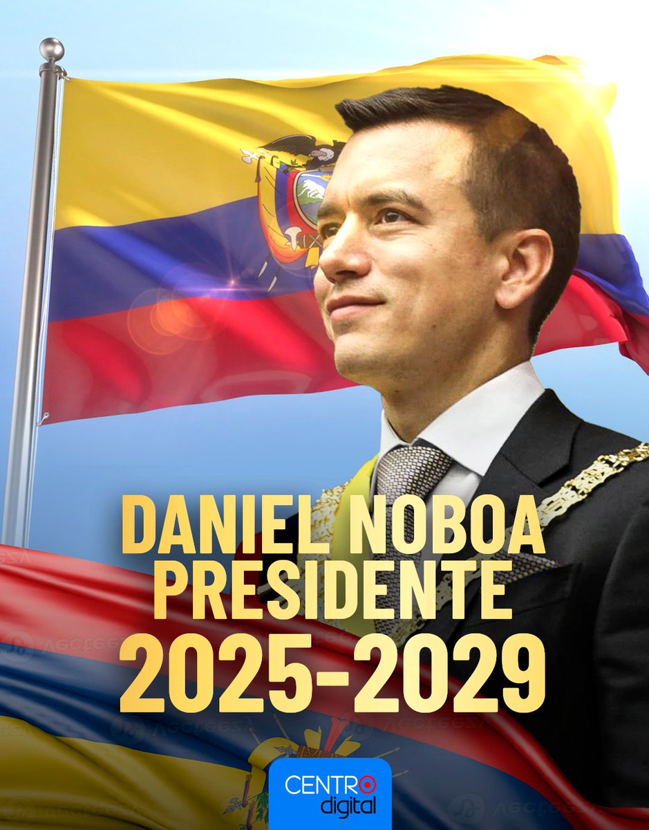 El presidente de los ecuatorianos. 

Con el 90.03 % de las actas escrutadas, #DanielNoboa logra tendencia irreversible y es elegido presidente de Ecuador para el periodo 2025-2029.