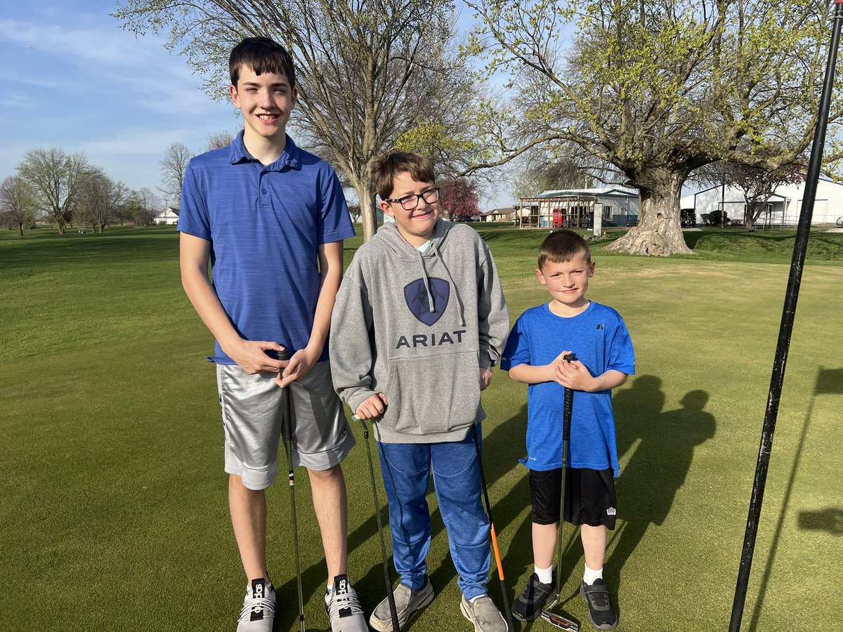 GirdnerJerry's tweet photo. First round of the year in Lamoni, Iowa — Graceland’s course (or Lamoni Country Club… I just showed up with clubs). Beautiful day. Terrible golf. All three of these guys beat me. Might switch to pickleball. https://t.co/r0F5Hwx39Z