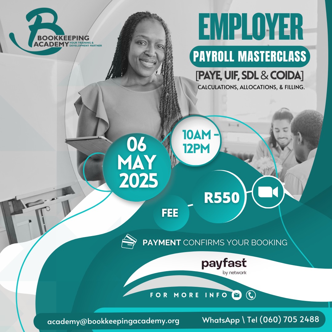 lilth_ra's tweet image. #AD
🟥BOOKKEEPING ACADEMY🔸

🟧EMPLOYER PAYROLL MASTERCLASS [ PAYE, UIF, SDL &amp;amp; COIDA ]
- Calculations, Allocations and Filling🔸

🟥This course is designed for Accountants, Bookkeepers, Business Owners, Admin Staff, HR Professionals and any individual with little or no knowledge…
