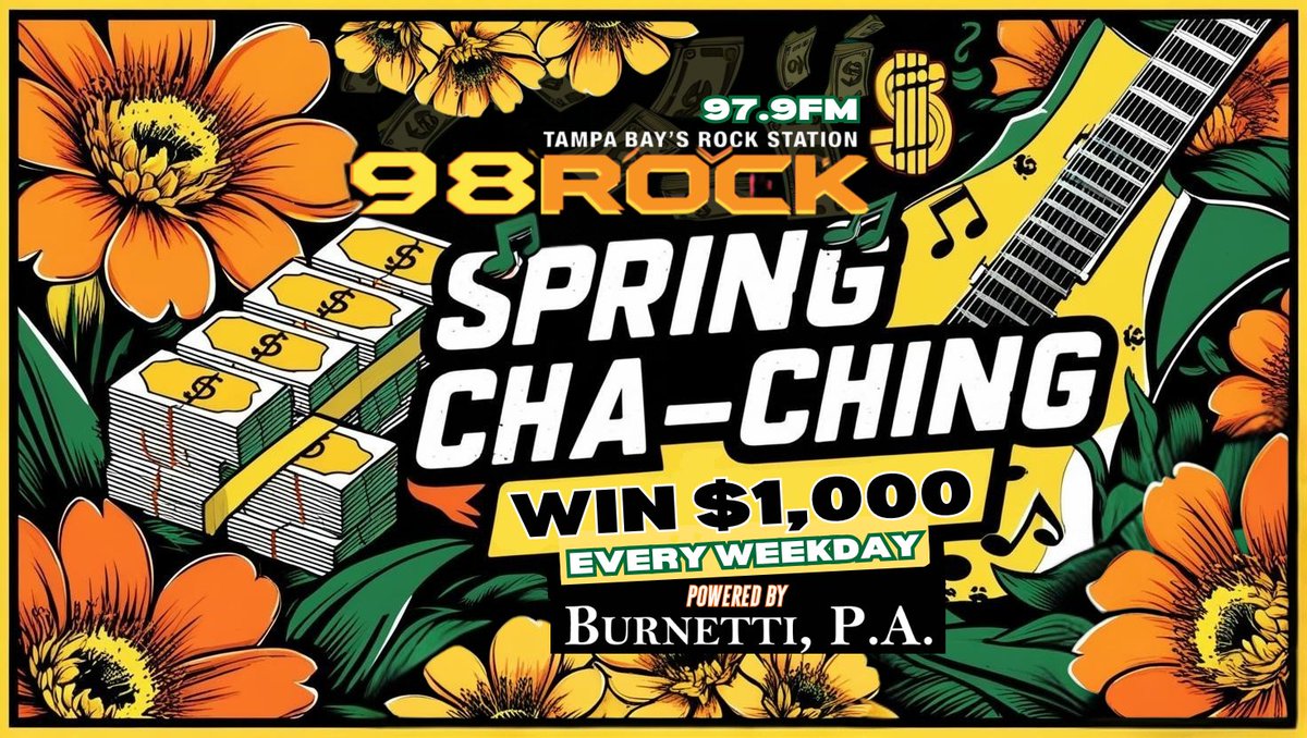 98rocktampabay's tweet image. 📣 Yo Tampa Bay!
$1,000 every hour could be YOURS
13 chances every weekday with #SpringChaChing 💵
Listen at 5:10 with @bigrig98rock  and enter the keyword you hear at 98ROCK.com
#CashGrab #98ROCK