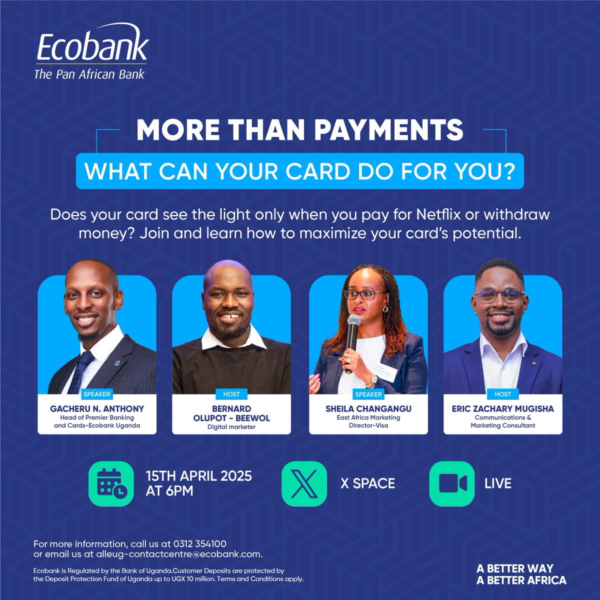 beewol's tweet image. Later today @EcobankUganda will host an X Space to discuss the endless world of possibilities that your Bank Card has.

Fall in &amp;amp; learn what more your card can do for you beyond the usual payments &amp;amp; ATM Transactions. 

#ABetterWay
#MoreThanPayments
#UseYourCardWell
#VisaXEcobank