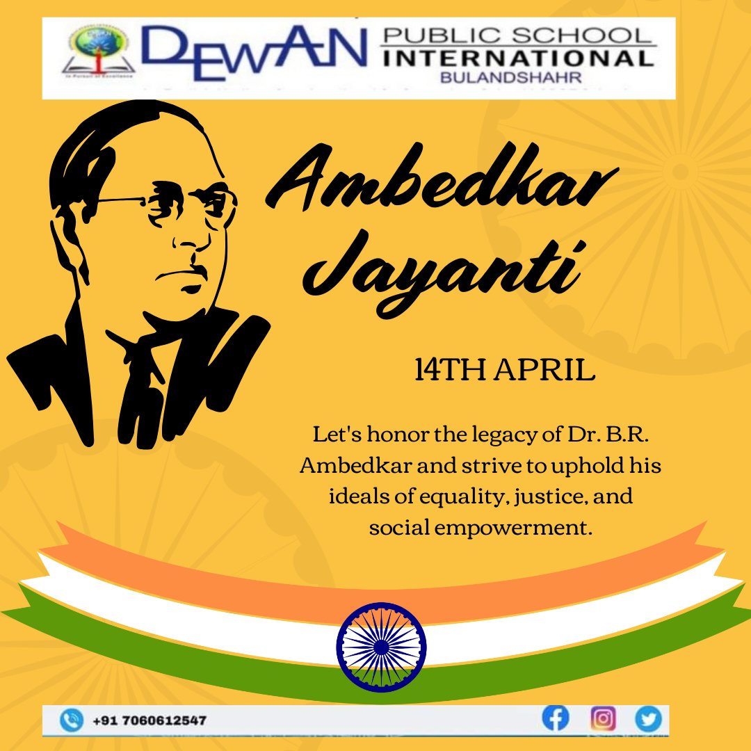 PublicDewan's tweet photo. "'Life should be great rather than long.' - Dr. B.R. Ambedkar

Wishing you all a very Happy Dr. B.R. Ambedkar Jayanti!
#DrBRAmbedkarJayanti #AmbedkarJayanti #DewanPublicSchoolInternational #Bulandshahr #Equality #Justice #Empathy #SocialResponsibility" https://t.co/cUxF4WHuFQ