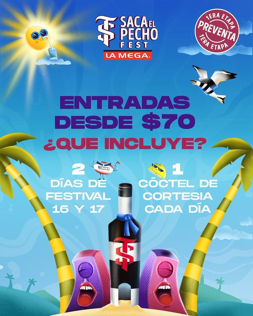 Esta Semana Santa el Saca El Pecho Fest con La Mega 😮‍💨 se va en ferry y por primera vez, lo llevamos a Miragua🌴  Al comprar una entrada en goliiive.ve, aseguras dos días épicos de buena música, playa y ron.  #SacaElPechoFest #Miragua #PlayaElAgua #SemanaSanta