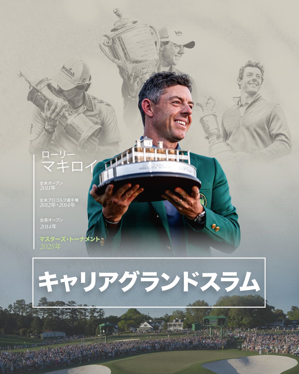 ローリー・マキロイがマスターズ・トーナメントを制し、メジャー全4大会制覇の「キャリアグランドスラム」を達成。
史上6人目の快挙となる。